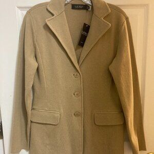 New Ralph Lauren Tan Sweater-Knit Blazer S